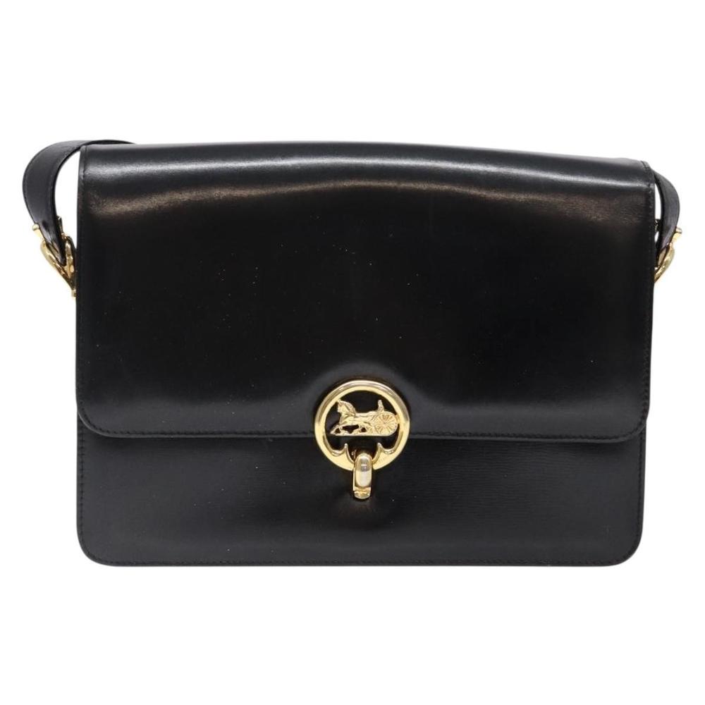 CELINE Horse Carriage Shoulder Bag Leather Black Gold Auth ki5948 - Picture 13 of 16